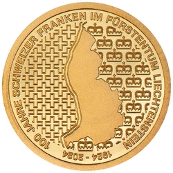 Liechtenstein: 100 years of the Swiss Franc in Liechtenstein 0,5 grama Złota 2024 Proof