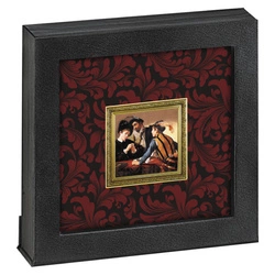 Niue: Caravaggio - Grający w karty kolorowany, pozłacany 1 uncja Srebra 2021 Proof