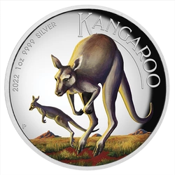 Australijski Kangur kolorowany 1 uncja Srebra 2022 Proof High Relief