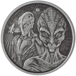 Ghana: Alien 1 uncja Srebra 2023 Antiqued Coin