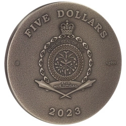 Niue: Missing Treasures - Golden Owl kolorowany, pozłacany $5 Srebro 2023 High Relief Antiqued Coin