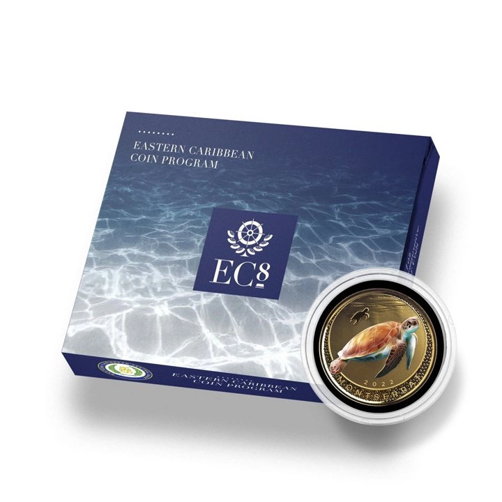 Montserrat Blue Sea Turtle kolorowany 1 uncja Złota 2022 Proof