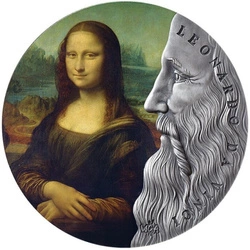 Ghana: Worlds Greatest Artists - Leonardo da Vinci kolorowany 2 uncje Srebra 2019 High Relief Antiqued Coin