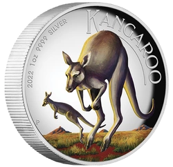 Australijski Kangur kolorowany 1 uncja Srebra 2022 Proof High Relief