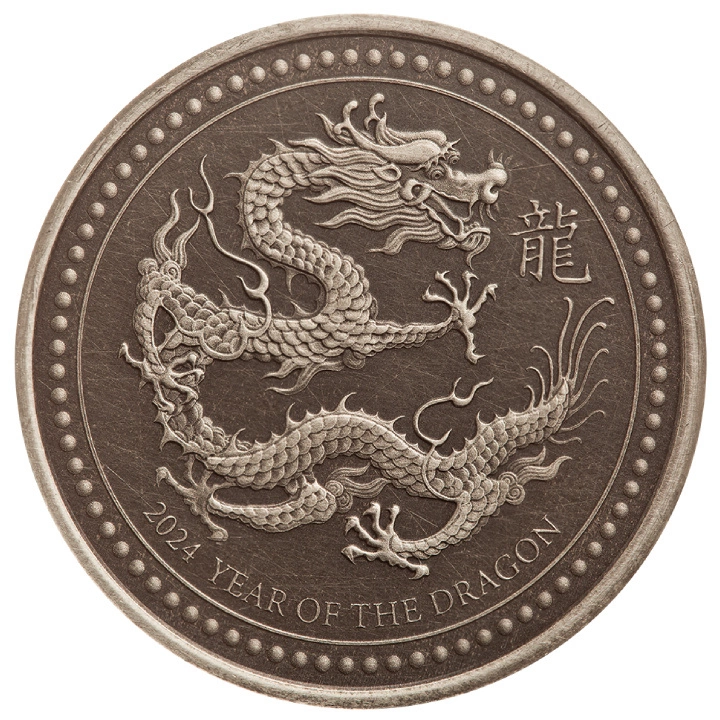 Samoa: Year of the Dragon 1/2 uncji Srebra 2024 Antiqued Coin