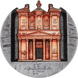 Cook Islands: Petra Al-Khazneh kolorowany 5 uncji Srebra 2025 Antiqued High Relief