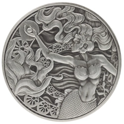 Samoa: Mermaid & Pearl 1 uncja Srebra 2025 Antiqued Coin