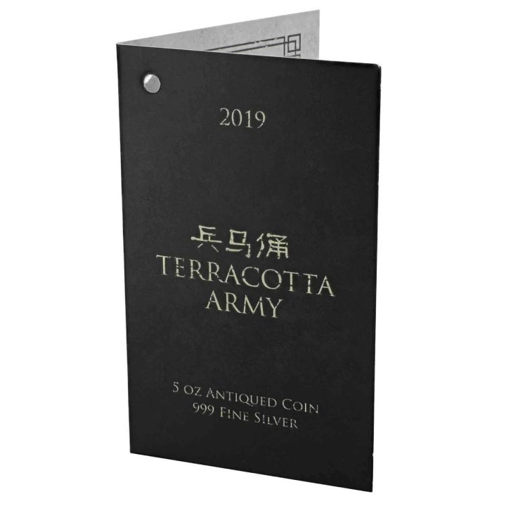 Fiji: Terracotta Warriors 5 uncji Srebra 2019 Antiqued Coin