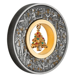 Australia: Santa’s Workshop pozłacany 2 uncje Srebra 2025 Antiqued Coin