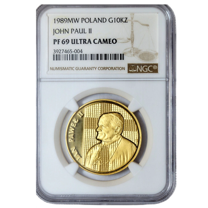 Jan Paweł II 1 uncja Złota 1989 MS 69 Ultra Cameo