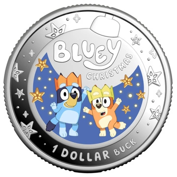 RAM: Bluey Christmas kolorowany $1 Srebro 2025 Proof