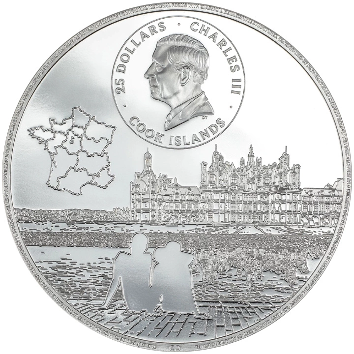 Cook Islands: Château de Chambord kolorowany 5 uncji Srebra 2024 Proof Ultra High Relief