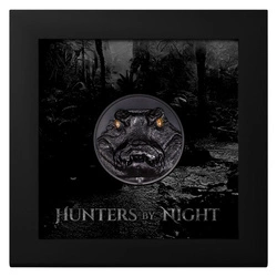 Palau: Hunters by Night - Caiman kolorowany 2 uncje Srebra 2023 Obsidian Black Ultra High Relief