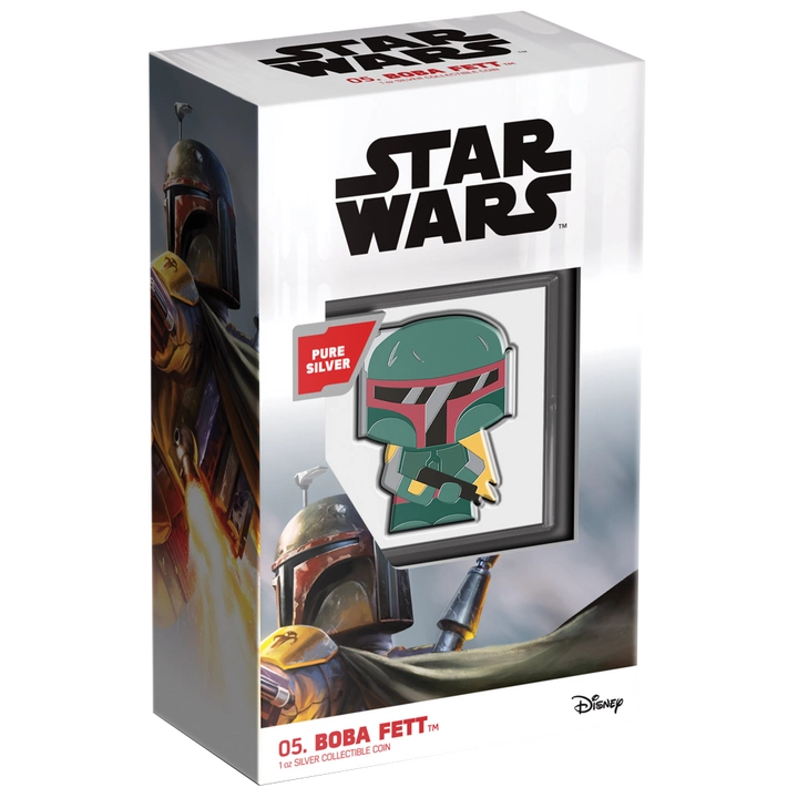 Niue: Star Wars - Boba Fett Chibi Coin kolorowany 1 uncja Srebra 2020 Proof