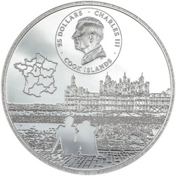 Cook Islands: Château de Chambord kolorowany 5 uncji Srebra 2024 Proof Ultra High Relief 