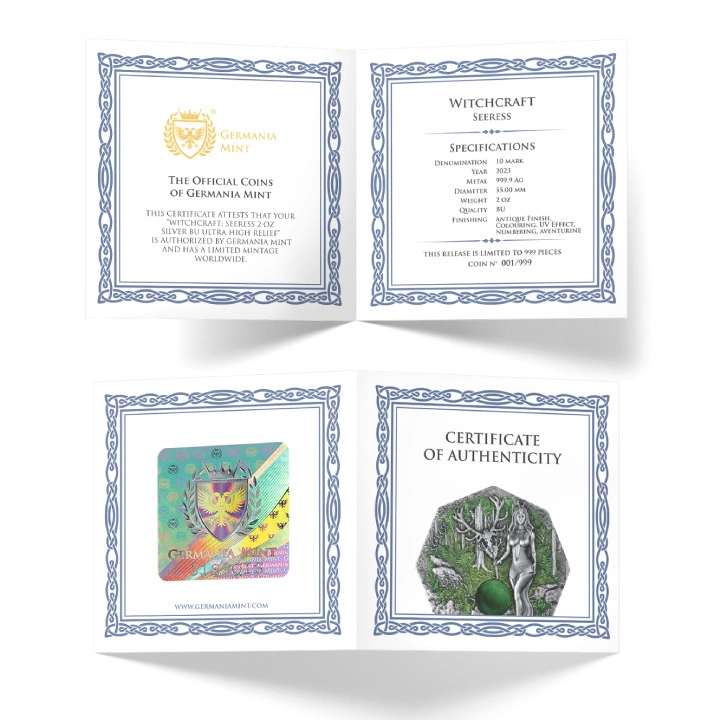 Witchcraft - Seeress Ritual kolorowany 2 uncje Srebra 2023 Ultra High Relief Antiqued Coin