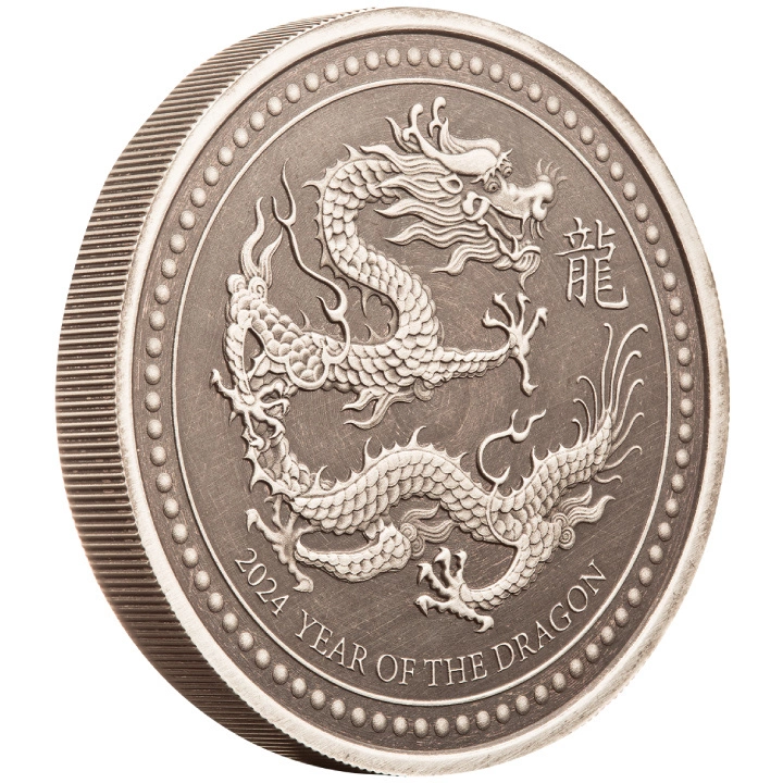 Samoa: Year of the Dragon 2 uncje Srebra 2024 Antiqued Coin