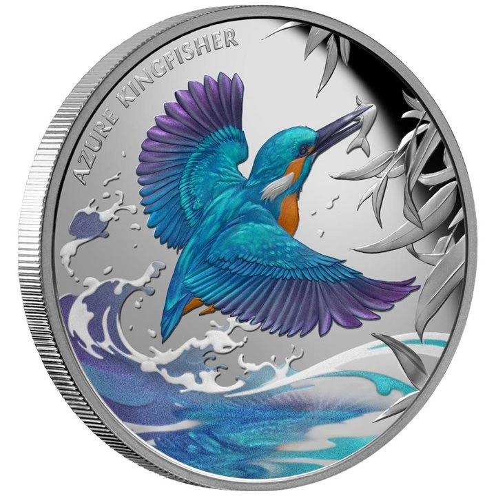 Niue: Azure Kingfisher kolorowany 1 uncja Srebra 2023 Proof