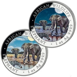 Zestaw 2 monet African Wildlife: Słoń Somalijski "Day & Night" kolorowany 2 x 1 uncja Srebra 2026