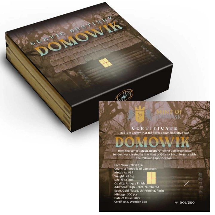 Cameroon: Slavic Bestiary - Domowik kolorowany, pozłacany 3 uncje Srebra 2022 High Relief Antiqued Coin