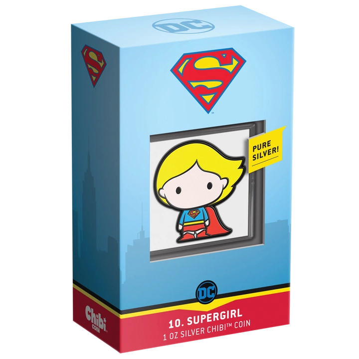 Niue: DC Comics - Supergirl Chibi Coin kolorowany 1 uncja Srebra 2021 Proof