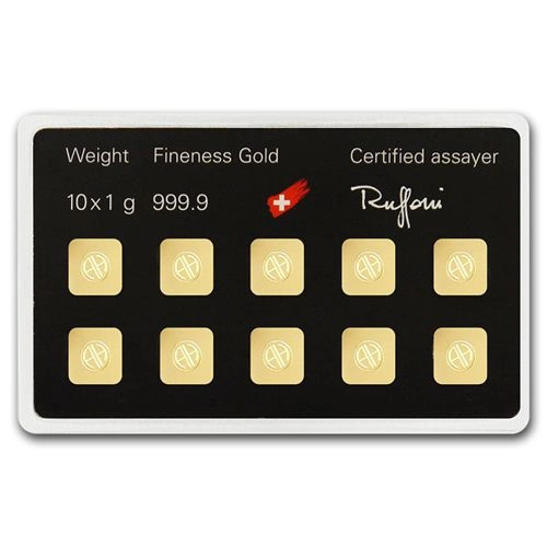 10 x 1 gram Sztabka Złota MultiCard Heraeus