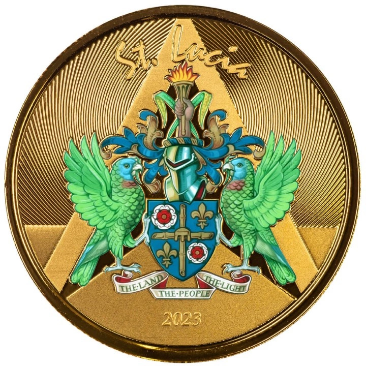 St. Lucia - Coat of Arms kolorowany 1 uncja Złota 2023 Proof