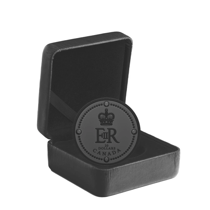 Canada: Queen Elizabeth II's Royal Cypher $20 Srebro 2022 Black Rhodium Matte Proof