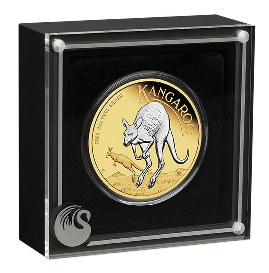 Australijski Kangur pozłacany 2 uncje Srebra 2022