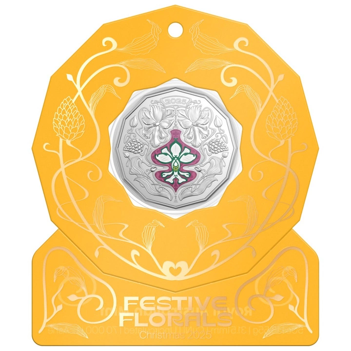 Christmas Decoration - Festive Floral kolorowany 50c Miedzionikiel 2026