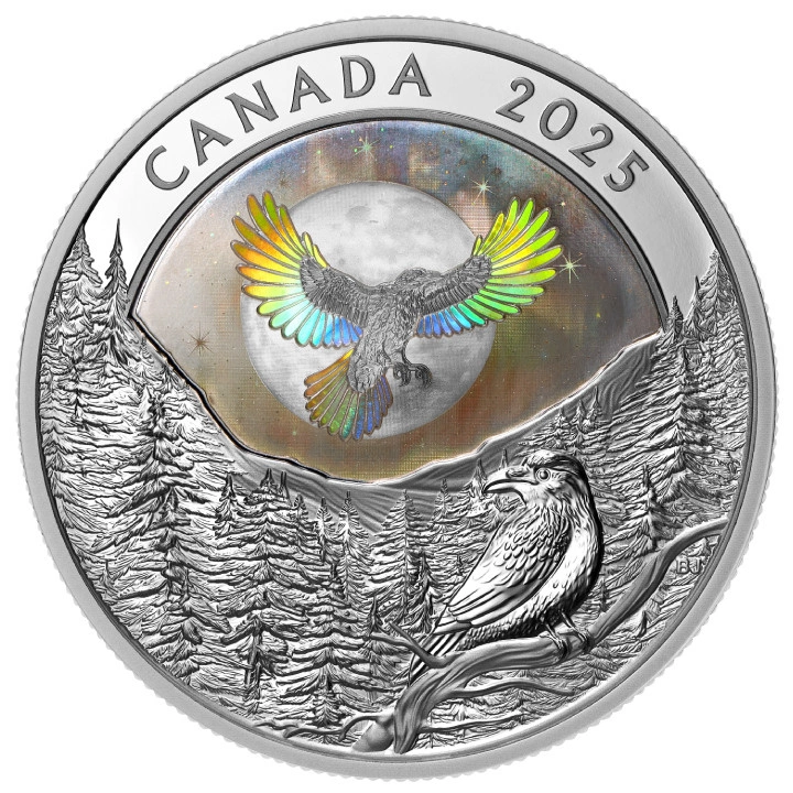 Canada: Moon Sky - Raven kolorowany $20 Srebro 2025 Proof Hologram