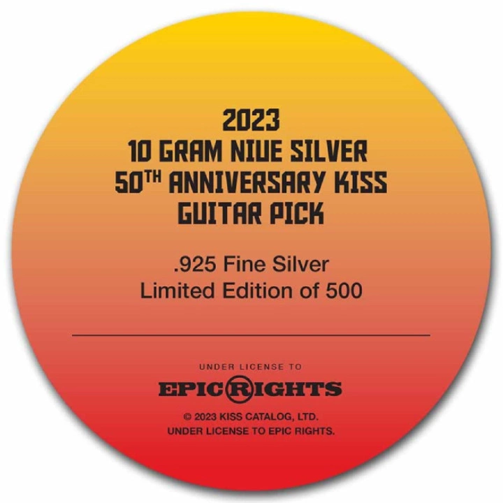 Niue: KISS 50th Anniversary 10 gramów Srebra 2023 Guitar Pick
