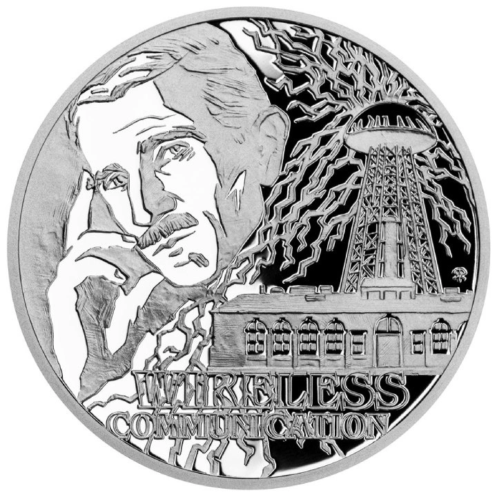 Niue: Nikola Tesla - Wireless Communication $1 Srebro 2023 Proof