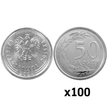 Narodowy Bank Polski: 50 groszy Worek Menniczy (100 sztuk) z 2024 UNC