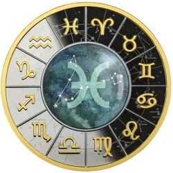 Cameroon: Znaki Zodiaku - Ryby kolorowane, pozłacane Srebro 2023 Black Proof