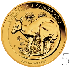 Australijski Kangur 1 uncja Złota PAKIET 5 SZTUK 2021