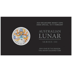 Perth Mint: Lunar III - Rok Smoka kolorowany 1/4 uncji Srebra 2024 (Melbourne Money Expo Anda Special)