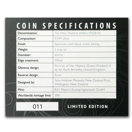 Kiwi 5 uncji Srebra 2020 (Pokryta Czarnym Niklem)