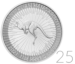 Australijski Kangur 1 uncja Srebra PAKIET 25 SZTUK 2021