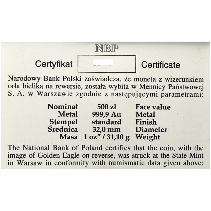 Orzeł Bielik 1 uncja Złota 1998