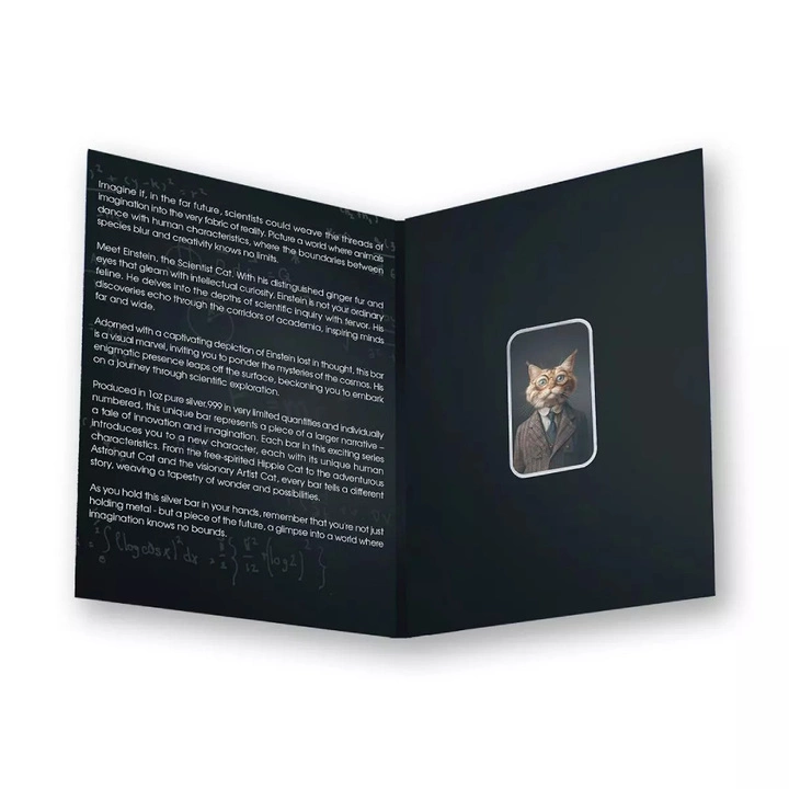 Sztabka The Holy Land Mint - Human Cats - Einstein kolorowana 1 uncja Srebra 2025