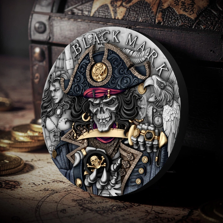 Niue: The Pirates - Black Mark kolorowany 2 uncje Srebra 2026 Antiqued Coin