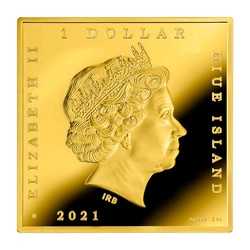 Niue: Caravaggio - Grający w karty kolorowany, pozłacany 1 uncja Srebra 2021 Proof