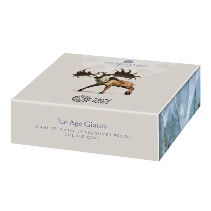 Ice Age Giants - Giant Deer kolorowany 50p Srebro 2024 Proof