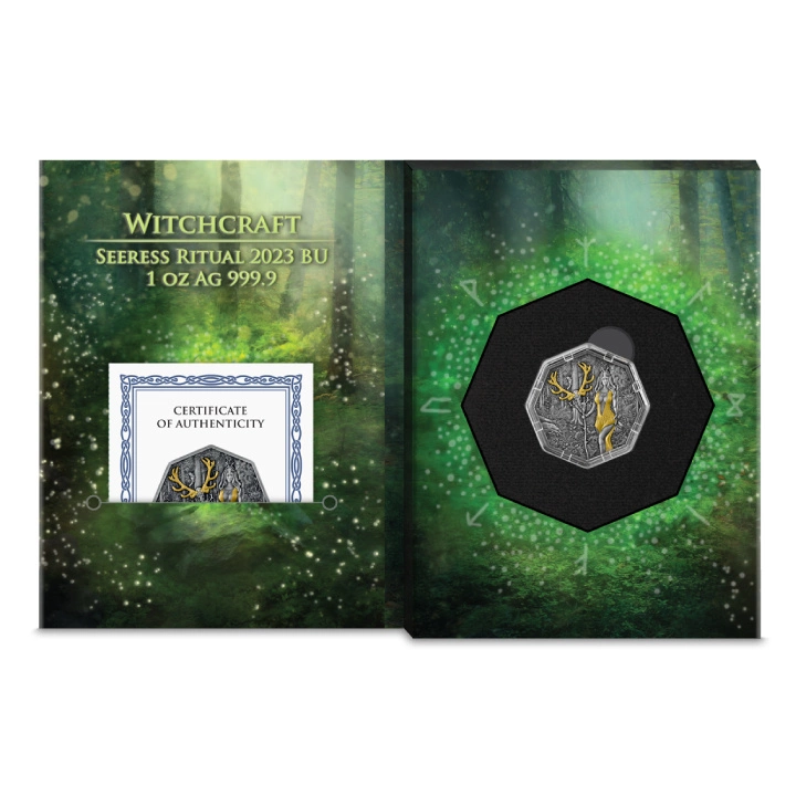 Witchcraft - Seeress Ritual pozłacana 1 uncja Srebra 2023 Antiqued Coin