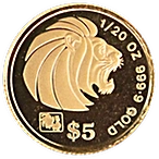 Singapurski Lew: Zestaw 5 monet 1,9 uncji Złota 1993
