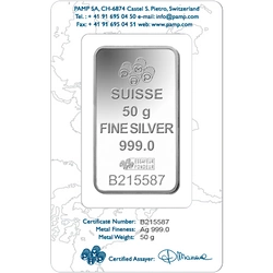 50 gramów Sztabka Srebra Pamp Suisse Róża