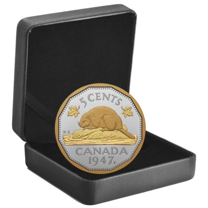 Canada: 1947 Maple Leaf Mark 5-Cent pozłacany Srebro 2023 Proof