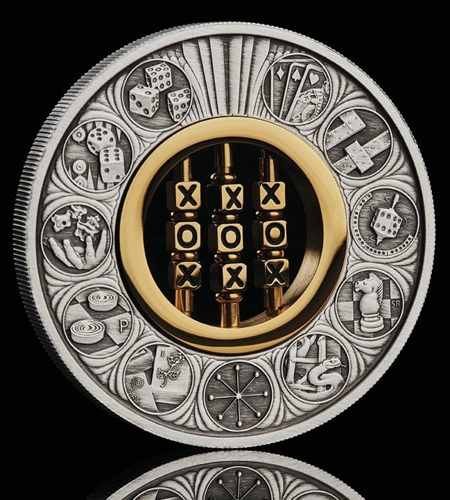 Tuvalu: Tic-Tac-Toe 2 uncje Srebra 2022 Antiqued Insert Macro Mood