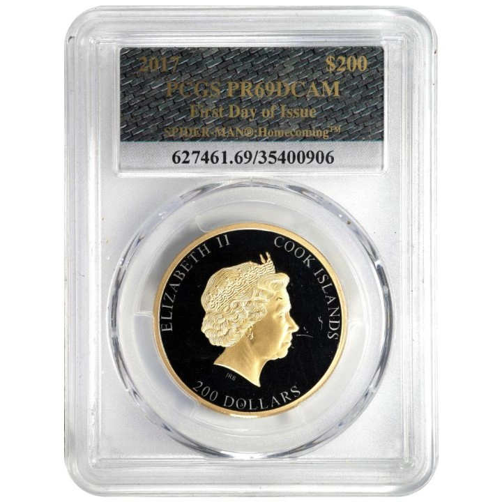 Cook Islands: Spider-Man Homecoming 1 uncja Złota 2017 Black Proof PCGS PR69 DCAM First Day of Issue